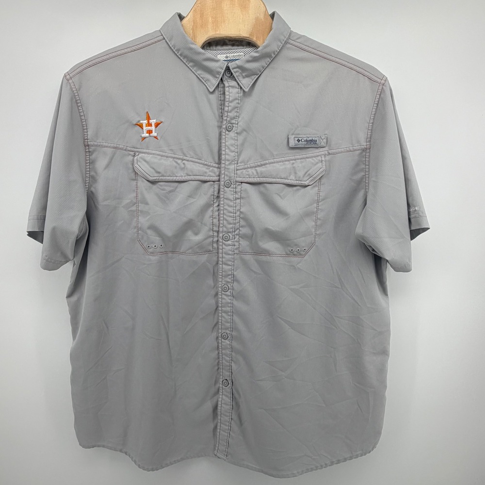 Columbia PFG Houston Astros Fishing Shirt Mens 3X Grey Short Sleeve Omni-Shade